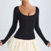 Delphi Modal minijurk met ronde hals, verlaagde taille en bolle zoom in vanille