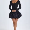 Delphi Modal minijurk met ronde hals, verlaagde taille en bolle zoom in zwart