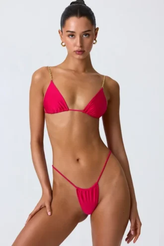 South Beach driehoekige bikinitop met kettingversiering in frambozenroze