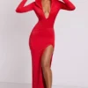 Desdemona maxi-jurk met capuchon en lange mouwen in vuurrood