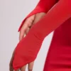 Desdemona maxi-jurk met capuchon en lange mouwen in vuurrood