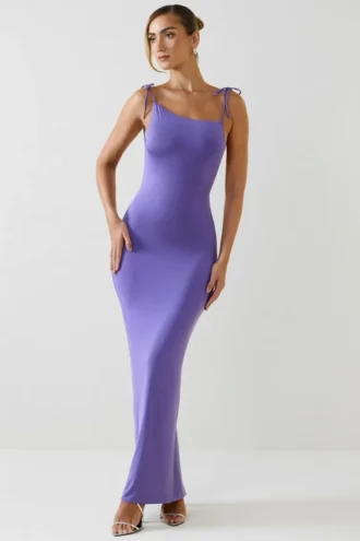 Devika maxi-jurk met ruches en open rug in violet