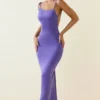 Devika maxi-jurk met ruches en open rug in violet