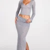 Diana doorschijnende jersey maxi-rok met lage taille en drapering in grijs