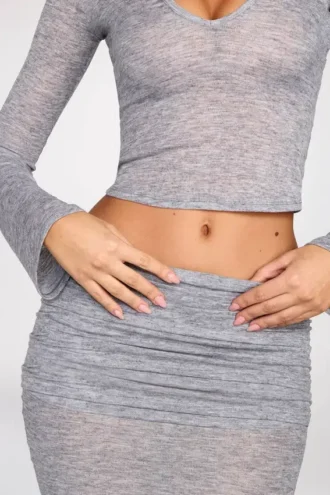 Diana doorschijnende jersey maxi-rok met lage taille en drapering in grijs