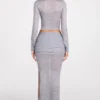 Diana doorschijnende jersey maxi-rok met lage taille en drapering in grijs