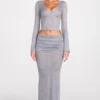 Diana doorschijnende jersey maxi-rok met lage taille en drapering in grijs