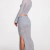 Diana doorschijnende jersey maxi-rok met lage taille en drapering in grijs