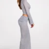 Diana doorschijnende jersey maxi-rok met lage taille en drapering in grijs