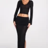 Diana doorschijnende jersey maxi-rok met lage taille en drapering in zwart