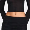 Diana doorschijnende jersey maxi-rok met lage taille en drapering in zwart