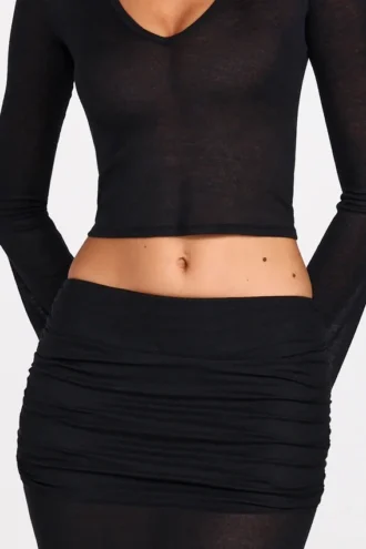 Diana doorschijnende jersey maxi-rok met lage taille en drapering in zwart