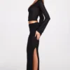 Diana doorschijnende jersey maxi-rok met lage taille en drapering in zwart