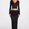 Diana doorschijnende jersey maxi-rok met lage taille en drapering in zwart