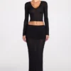 Diana doorschijnende jersey maxi-rok met lage taille en drapering in zwart