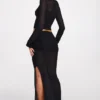 Diana doorschijnende jersey maxi-rok met lage taille en drapering in zwart