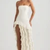 Diletta strapless jurk met ruches in ivoor