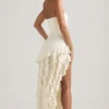 Diletta strapless jurk met ruches in ivoor