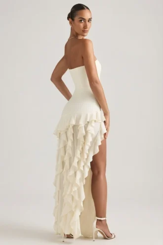 Diletta strapless jurk met ruches in ivoor