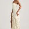 Diletta strapless jurk met ruches in ivoor