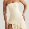 Diletta strapless jurk met ruches in ivoor