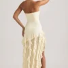 Diletta strapless jurk met ruches in ivoor