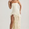 Diletta strapless jurk met ruches in ivoor