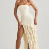 Diletta strapless jurk met ruches in ivoor