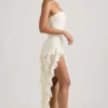 Diletta strapless jurk met ruches in ivoor