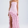 Diletta strapless jurk met ruches in lichtroze