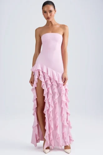 Diletta strapless jurk met ruches in lichtroze