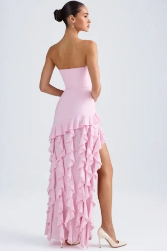 Diletta strapless jurk met ruches in lichtroze