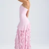 Diletta strapless jurk met ruches in lichtroze
