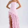 Diletta strapless jurk met ruches in lichtroze