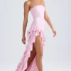 Diletta strapless jurk met ruches in lichtroze