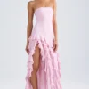 Diletta strapless jurk met ruches in lichtroze