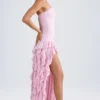 Diletta strapless jurk met ruches in lichtroze