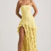Diletta strapless jurk met ruches in pastelgeel