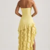 Diletta strapless jurk met ruches in pastelgeel