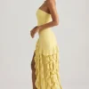 Diletta strapless jurk met ruches in pastelgeel