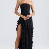Diletta strapless jurk met ruches in zwart