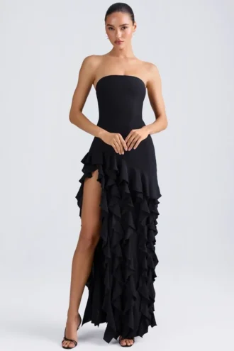 Diletta strapless jurk met ruches in zwart