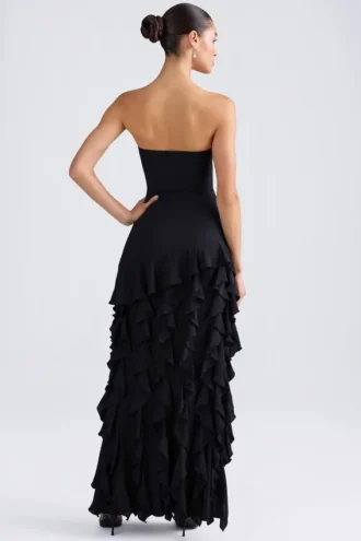 Diletta strapless jurk met ruches in zwart