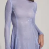Dixie versierde lange mouwen hebbende open rug bezittende minijurk in blauw