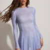 Dixie versierde lange mouwen hebbende open rug bezittende minijurk in blauw