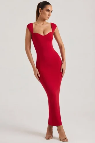 Dolcezza maxijurk met sweetheart-halslijn in rood