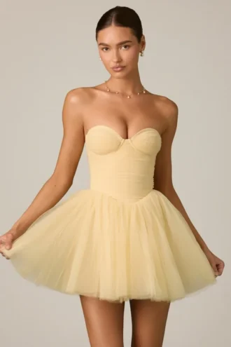 Dottie Tule Corset Minijurk in Geel