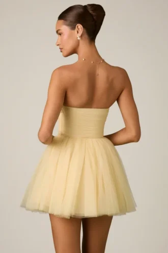 Dottie Tule Corset Minijurk in Geel
