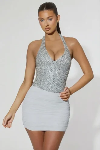 Drea gerimpelde mini-rok met middelhoge taille in zilver
