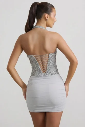 Drea gerimpelde mini-rok met middelhoge taille in zilver
